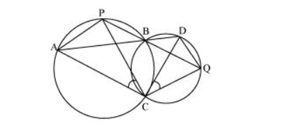 Two circles intersect at two points B and C