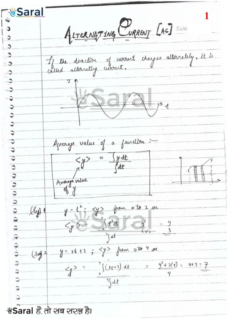 Class 12 Physics Handwritten Notes PDF Chapter 7 - Alternating current