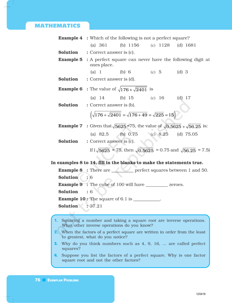 NCERT Exemplar Class 8 Maths Chapter 3 - Squares and Square Roots & Cubes and Cube Roots Image 4