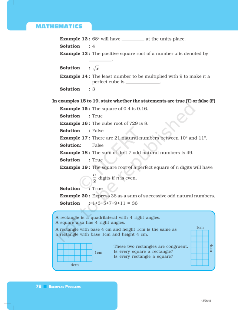 NCERT Exemplar Class 8 Maths Chapter 3 - Squares and Square Roots & Cubes and Cube Roots Image 6