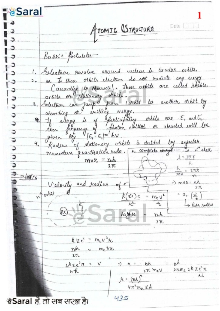 Atomic Structure Handwritten Notes in PDF for NEET Image 1