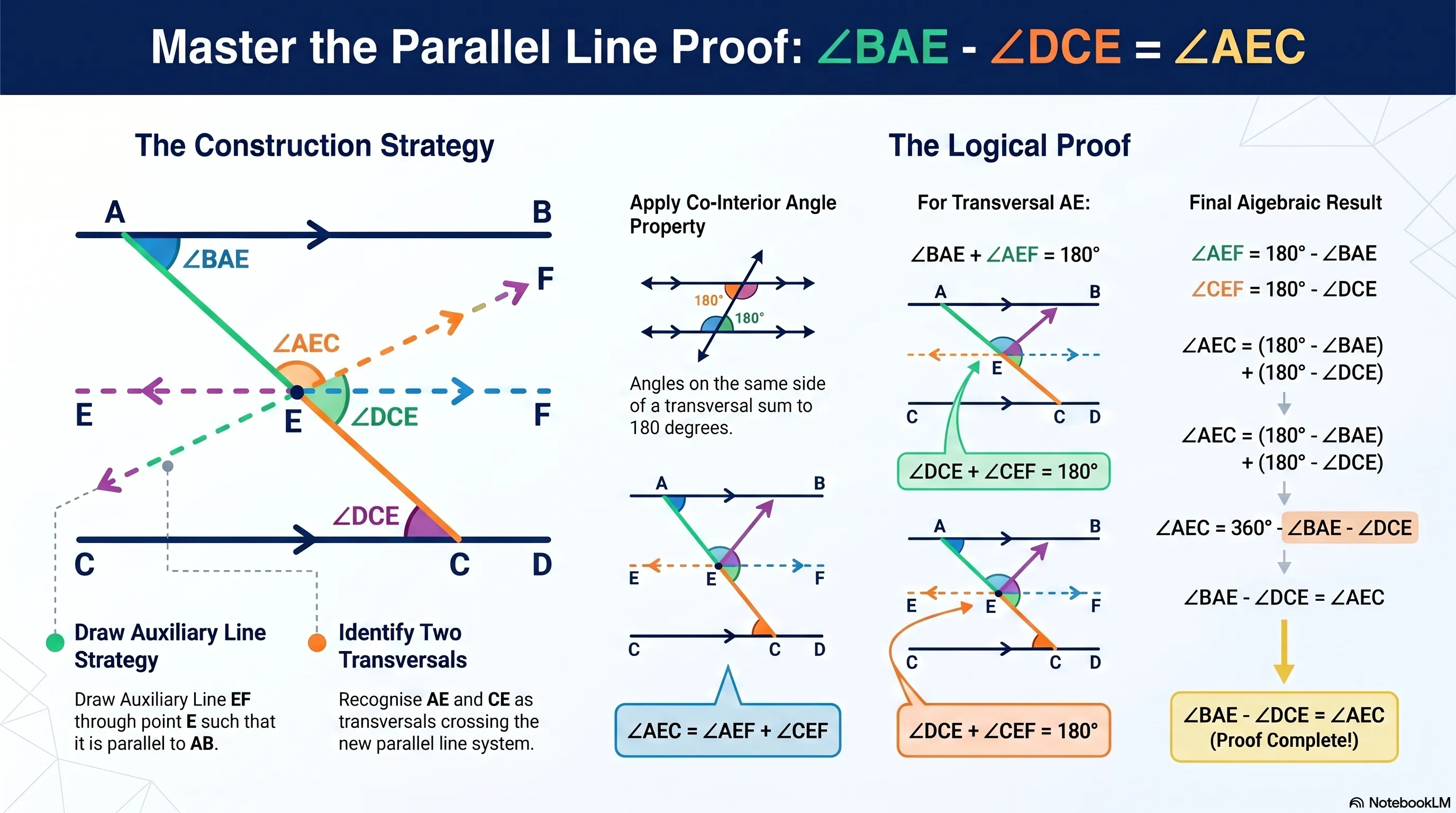 In the given figure, AB || CD. Prove that ∠BAE − ∠DCE = ∠AEC.