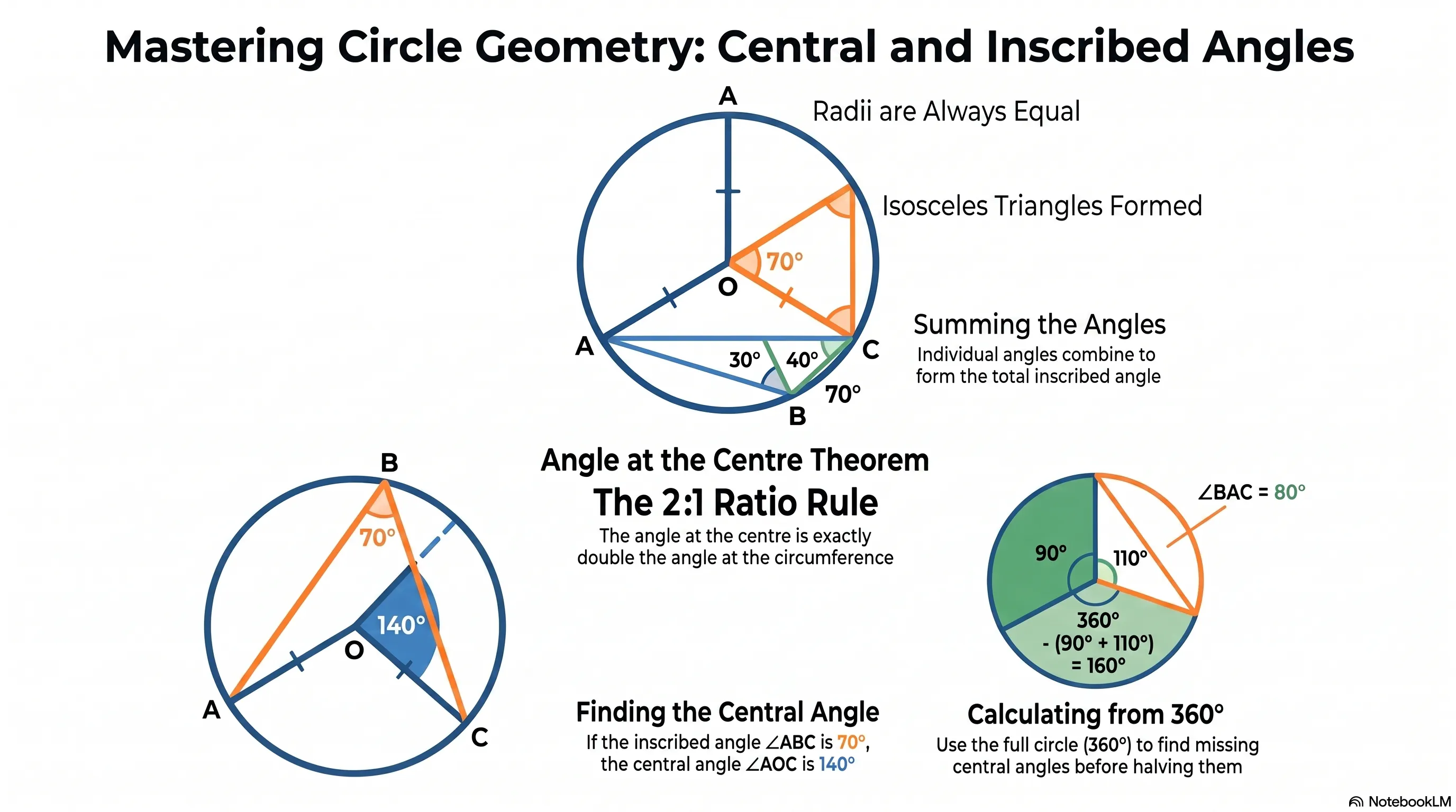  In Figure (1), O is the centre of the circle. If ∠OAB = 40° and ∠OCB = 30°, find ∠AOC.